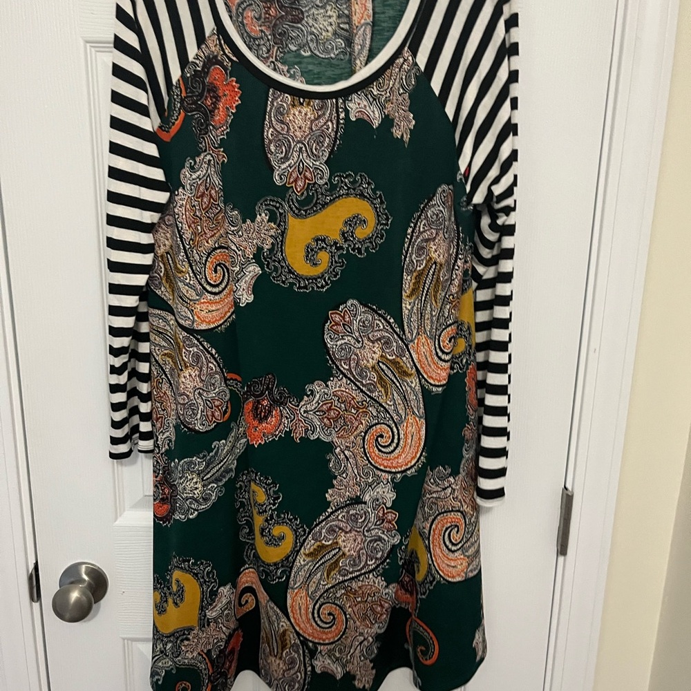 Paisley Print Tunic with Striped Sleeves